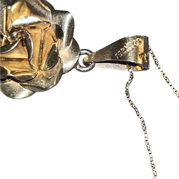 Vintage Taxco 3 D Silver Rose Necklace on 925 Snake Chain - Picture 4 of 6